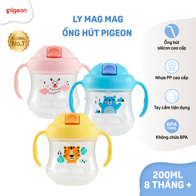 Ly Mag Mag ống hút Pigeon PP bình tập uống nước cho bé từ 8 tháng 200ml chính hãng