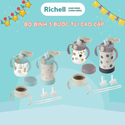 Bộ 2 bình 3 nắp tập uống 3 bước RICHELL Nhật TLI cao cấp bước 123 chống sặc | Baby
