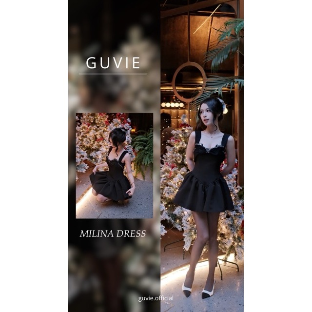 Đầm Chiết Eo Dự Tiệc Milina Dress Phối Nơ Vải Taffa Co Giãn Nhẹ Fit Dáng GUVIE