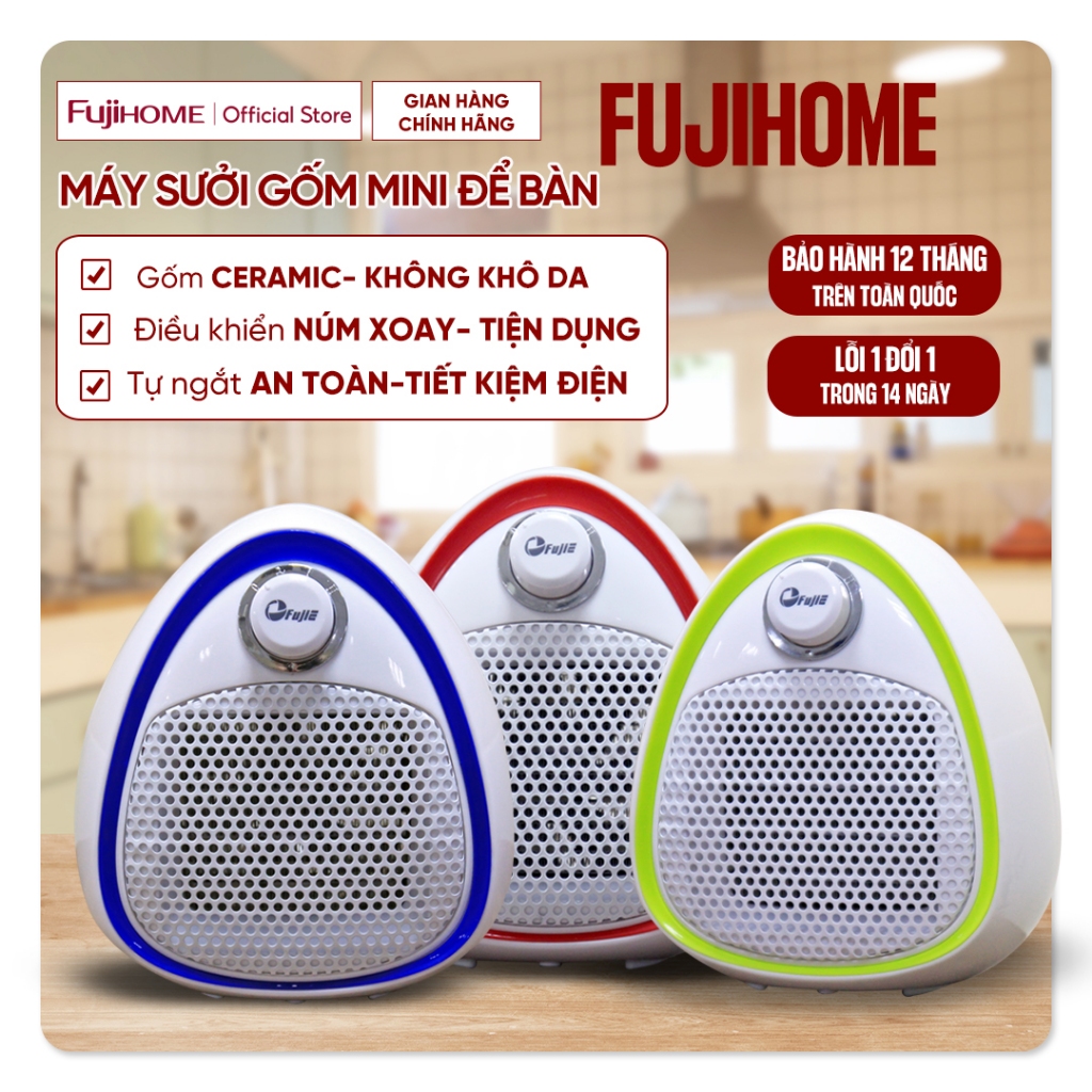 Máy sưởi ấm không khô da FUJIE CH-202 Nhập Khẩu, quạt sưởi gốm mini để bàn không đốt oxy tiết kiệm điện heater tự ngắt