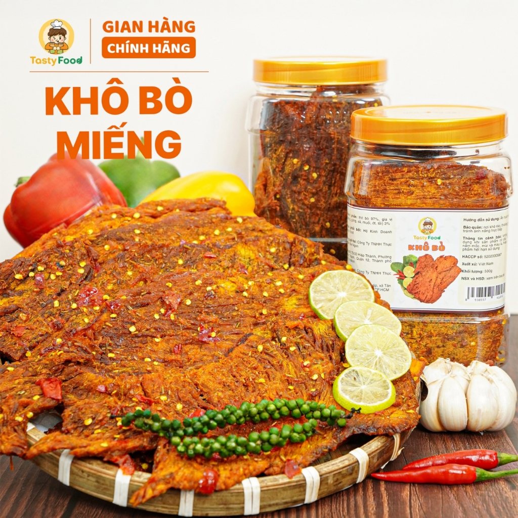 Khô bò miếng mềm Tasty Food - Hũ vuông 500g