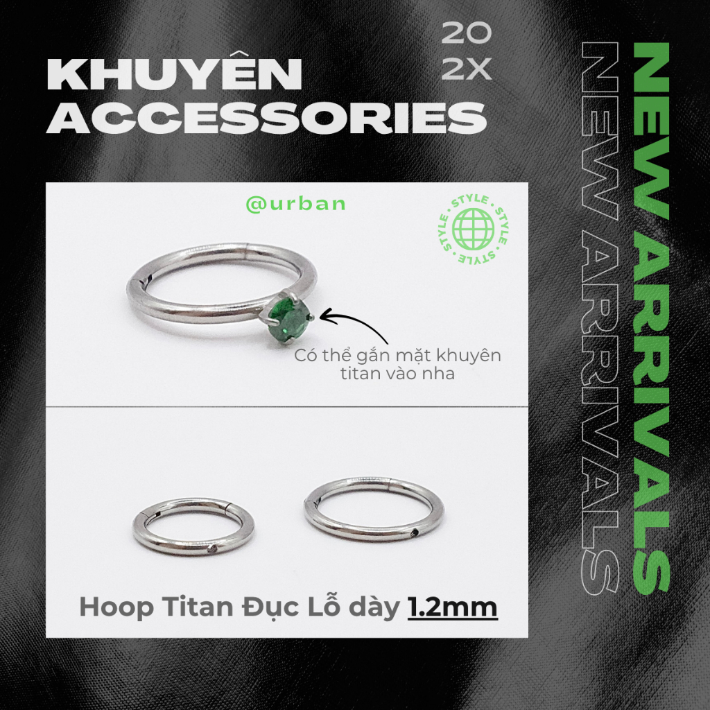 [1 Chiếc]  [1 CHIẾC] Khuyên tai, chất liệu titan HOOP 1.2MM ĐỤC LỖ GẮNG MẶT KHUYÊN TITAN urban [XỎ]