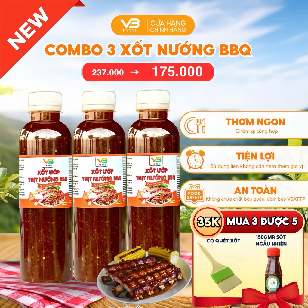 COMBO 3 Xốt ướp thịt nướng BBQ VB FOOD (400gr) - Thơm ngon tròn vị - Đậm đà vị Việt