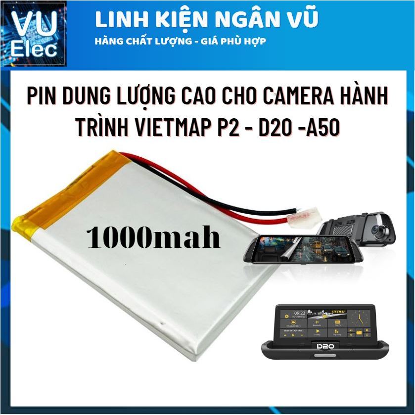 Pin cho camera hành trình Vietmap A50 - A45 - C9- D20 - P2 - WDR X008 1000mah5034, Pin Xiaomi Yi Car