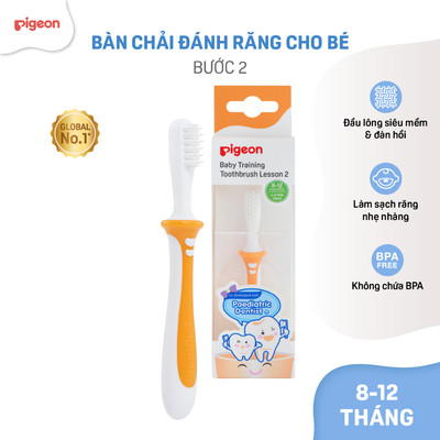 Bàn chải đánh răng cho bé Pigeon 8-12 tháng - vệ sinh răng miệng cao cấp màu cam chính hãng