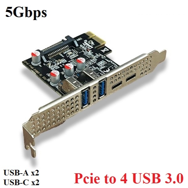 Card PCIe x1 to 4 cổng USB 3.0 tốc độ 5Gbps USB-A x2, Type-C x2 ezhou cao cấp