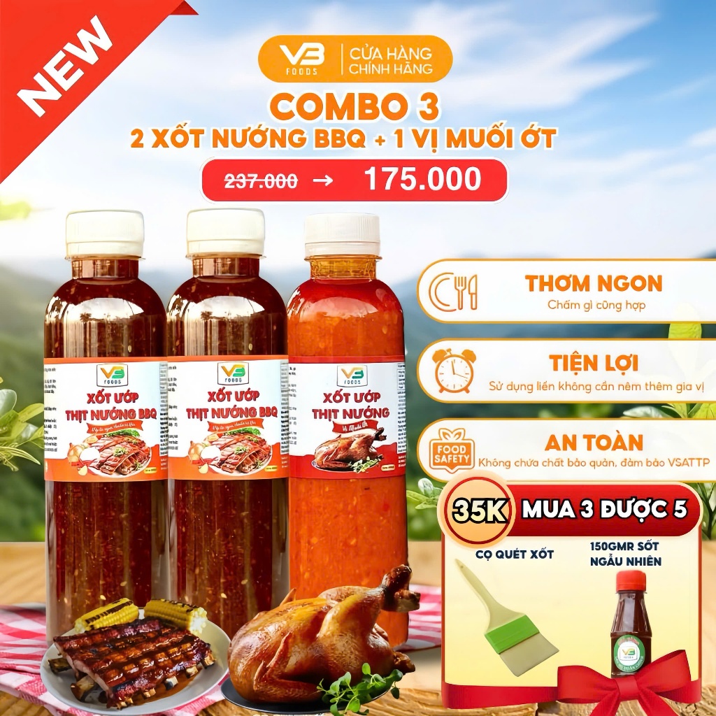 [COMBO 3] Xốt ướp thịt nướng BBQ VB FOOD (400gr) +1 Xốt ướp thịt nướng vị muối ớt (400gr)