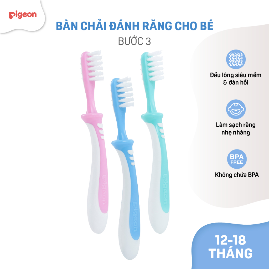Bàn chải đánh răng cho bé Pigeon 12-18 tháng  - vệ sinh răng miệng cao cấp chính hãng cho bé 1 tuổi