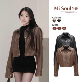  Áo Da Croptop Nữ Dài Tay MiSoul Áo Khoác Da Cổ Bẻ Cúc Bấm BigSize 204 - 484 