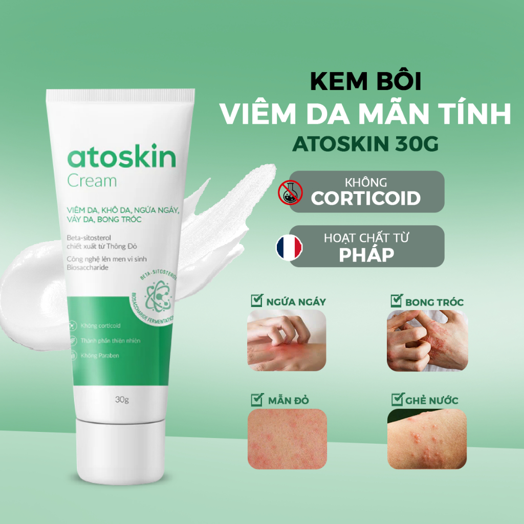 Kem Bôi Viêm Da Cơ Địa Atoskin 30g Giúp làm dịu da khi: Viêm da cơ địa, ngứa ngáy, khô da bong tróc