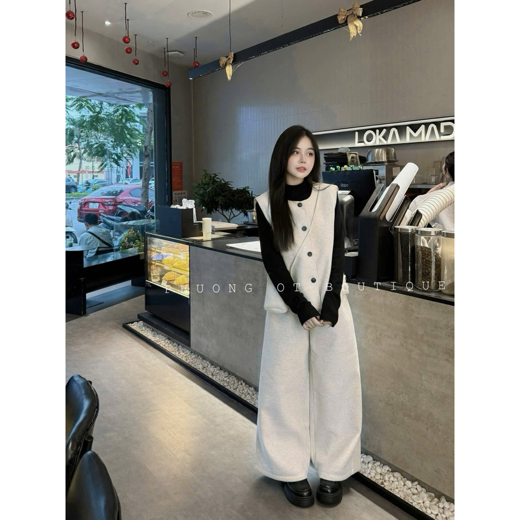 [S2.4226] Set Dạ Ép Qc 4 Món Dày Dặn Áo Len Cổ Lọ Mix Gile Dạ +Quần Suông Ống Rộng + Túi Đeo Chéo 3 Màu(cạp chun) | BigBuy360 - bigbuy360.vn