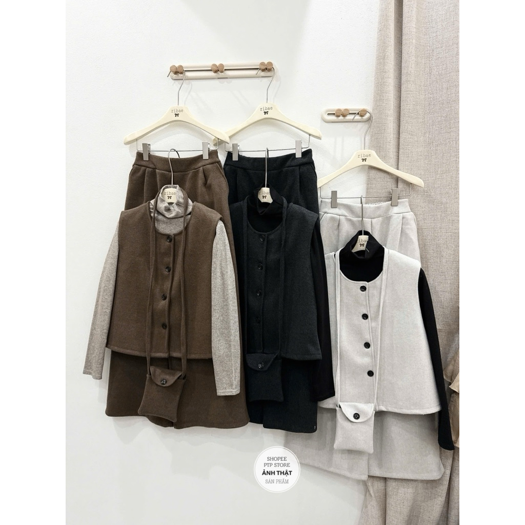 [S2.4226] Set Dạ Ép Qc 4 Món Dày Dặn Áo Len Cổ Lọ Mix Gile Dạ +Quần Suông Ống Rộng + Túi Đeo Chéo 3 Màu(cạp chun) | BigBuy360 - bigbuy360.vn