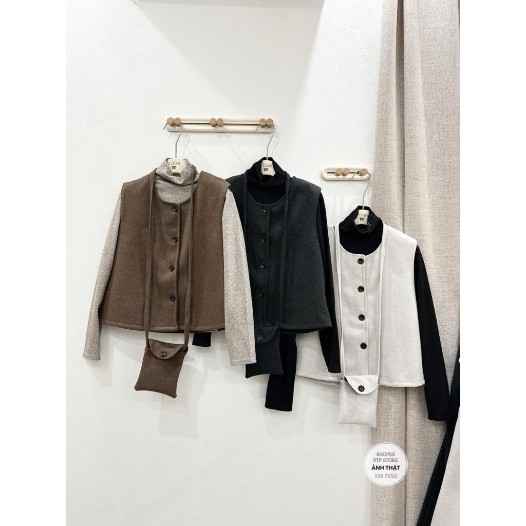 [S2.4226] Set Dạ Ép Qc 4 Món Dày Dặn Áo Len Cổ Lọ Mix Gile Dạ +Quần Suông Ống Rộng + Túi Đeo Chéo 3 Màu(cạp chun) | BigBuy360 - bigbuy360.vn