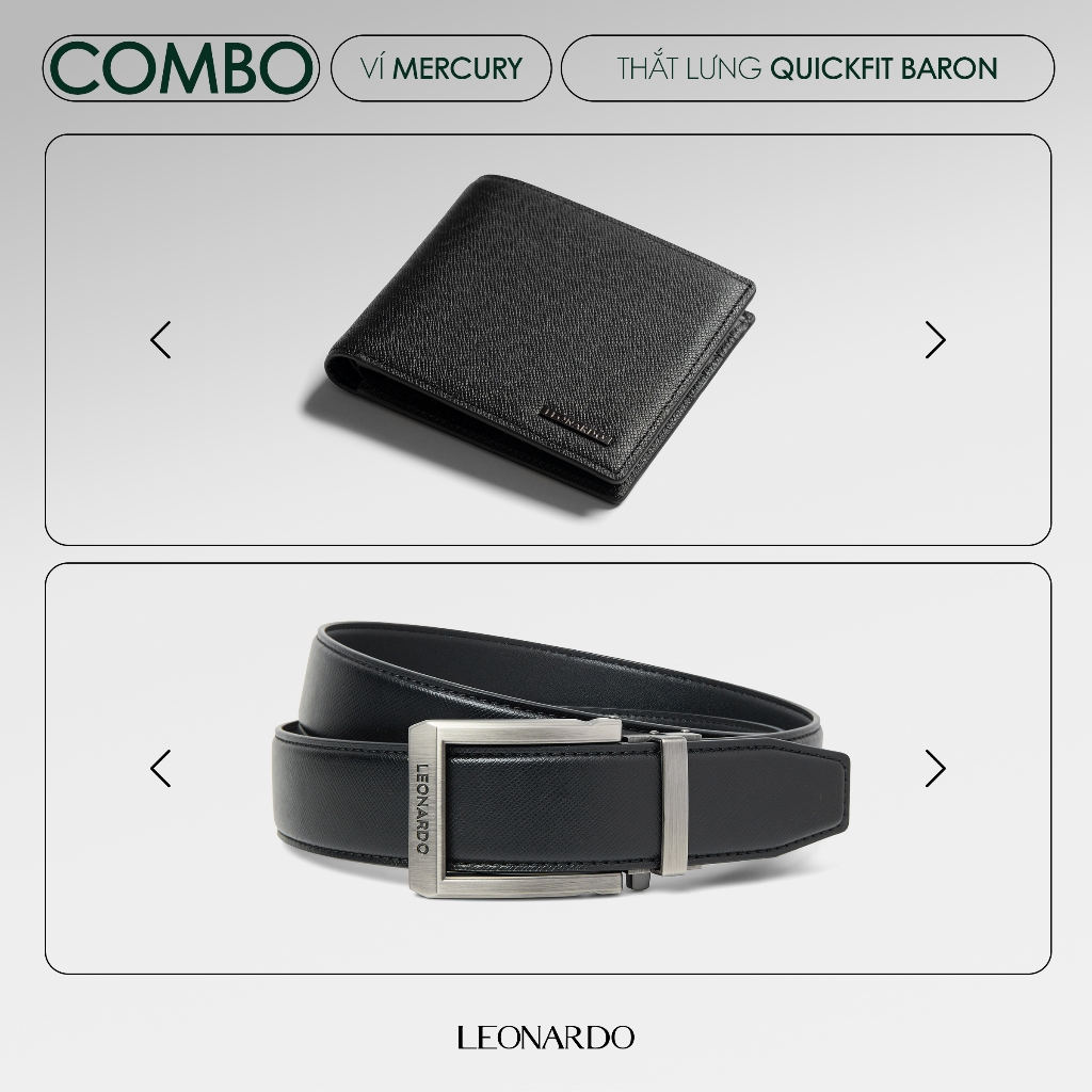 Combo Ví & Thắt Lưng Leonardo Da Taiga Khóa Tự Động, Quà Tặng Lịch Lãm - Mercury/Quickfit