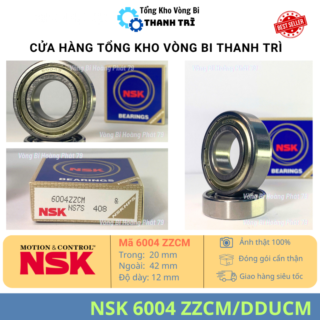 Combo 6 viên Vòng bi NSK 6004 ZZCM/DDUCM 20x42x12mm, Bạc Đạn 6004 motor gia dụng, chạy êm, kín bụi