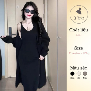  Set váy bầu TIRA MAMA SVL665 Set váy body phối áo khoác cadigan dáng dài xinh mặc thu đông công sở 
