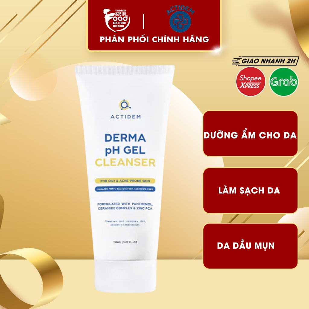 Gel rửa mặt dành cho da dầu mụn Actidem Derma pH Gel Cleanser 150ml