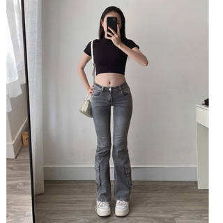  Quần Jean Nữ Ống Loe Wash Co Dãn Hack Dáng Có Túi Hộp Ôm Vòng Ba Cạp Trễ Phong Cách Rawfit - M5 
