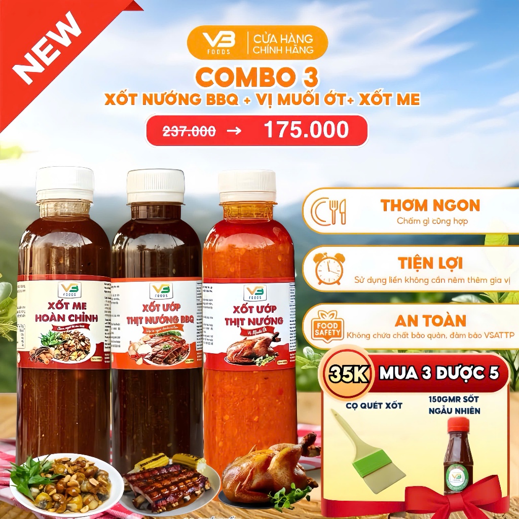 COMBO 3 Sốt ướp thịt nướng BBQ + Sốt ướp muối ớt + Sốt chấm me hoàn chỉnh - Trọn vị nhà làm VB FOOD