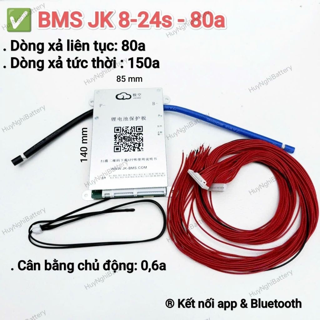 BMS JK HỆ 8-24S DÒNG XẢ ĐẾN 80A CÂN BẰNG CHỦ ĐỘNG VÀ CÓ BLUETOOTH APP CHO PIN