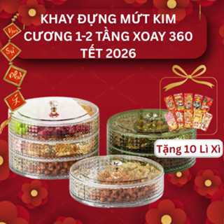    Tặng 10 Lì Xì   -Khay Đựng Bánh Kẹo Tết 1-2 Tầng Xoay 360 Độ Hộp Mứt Tết Kim Cương Sang Trọng 