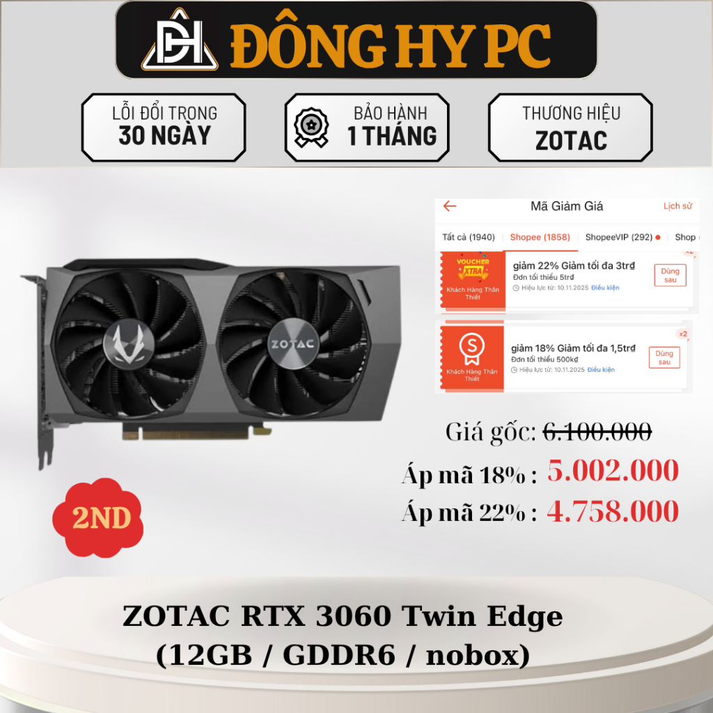 VGA card màn hình ZOTAC RTX 3060 12GB 2ND