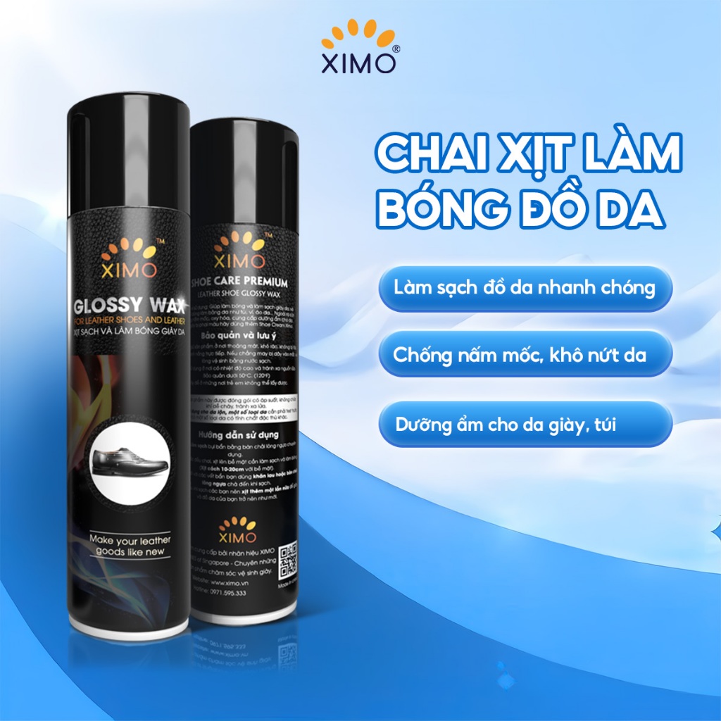 Chai xịt làm sạch và bóng giày da XIMO giúp vệ sinh, dưỡng ẩm chống mốc áo túi ví ghế da 300ml XI21