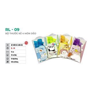 Bộ Thước Kẻ 4 Món Mcple  Nhựa Trong Suốt Hình Hoạt Hình - Bộ Ê-ke, Thước Đo Độ Hình Học