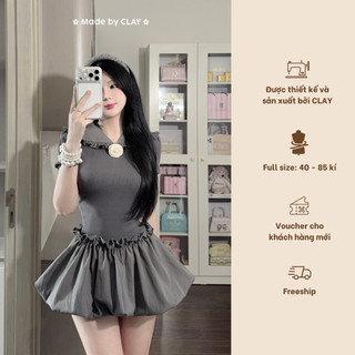  C.LAY CLOTHING - Amora Dress váy liền dáng ngắn phối thân dưới chân váy bí kèm hoa nhung có size S đến XXXL 
