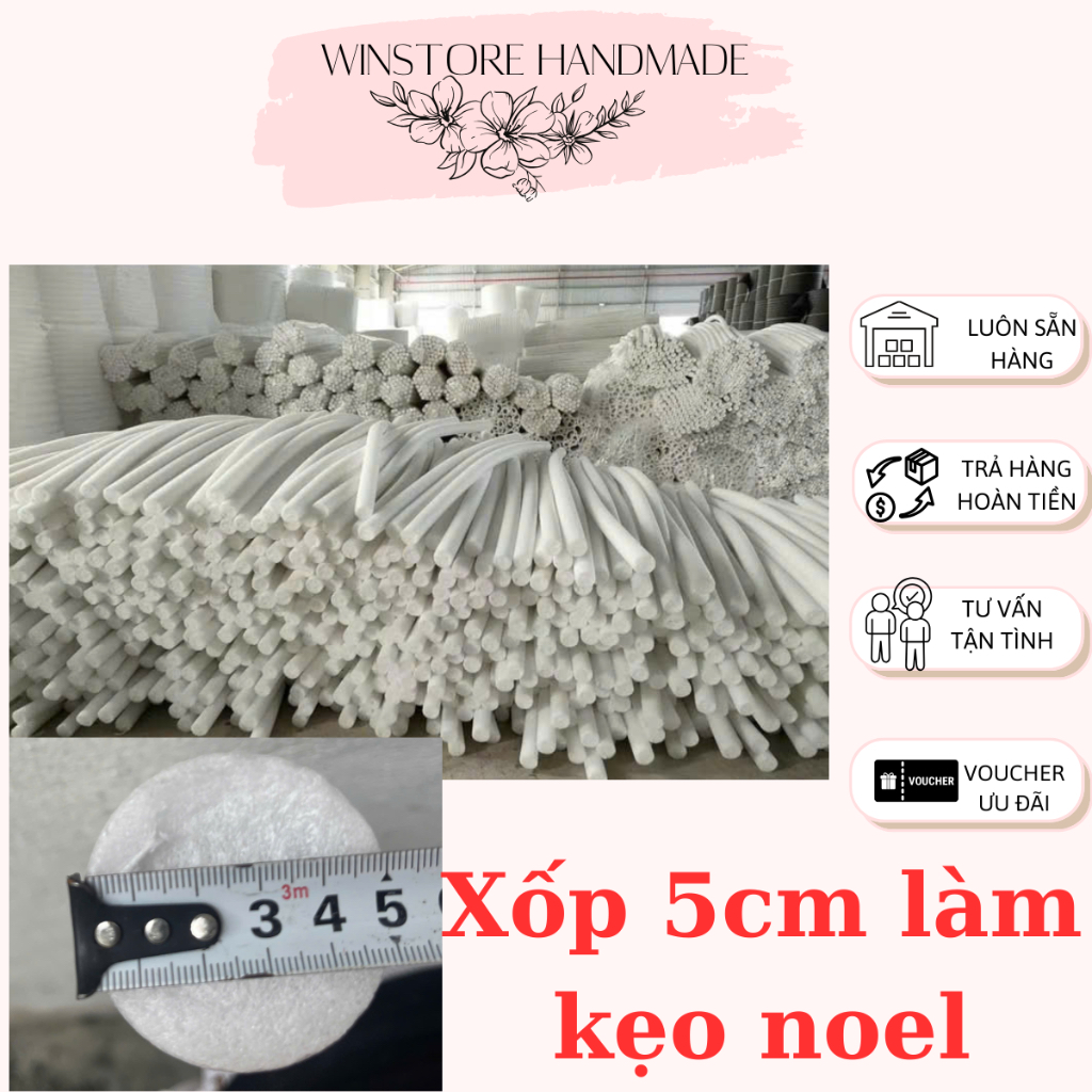 Xốp Cây 5cm, Xốp Cắm Hoa Dài 2m Đường Kính 5cm Làm Kẹo Noel Cốt Bó Hoa Winstorehandmade-WSXH73