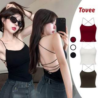  Áo Croptop HAI DÂY ĐAN DÂY LƯNG Có Mút Ngực Chất Gân CR20 Áo Crt Kiểu Yếm Hở Lưng Nữ Ôm Body Kiểu Sexy Tôn Dáng TOVEE 