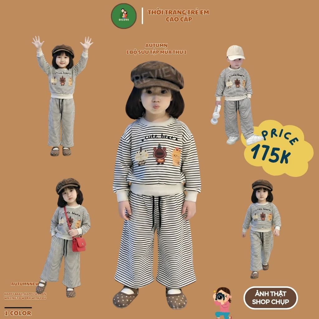 Bộ Quần Áo Nỉ Dài Tay Cho Bé DILOVE Phong Cách Hàn Quốc Chất Liệu Nỉ Co Giãn Quần Áo Cho Bé Trai Bé 