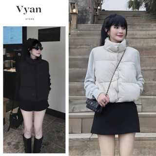  Áo khoác phao gile nữ ZR dáng ngắn cổ cao phối len tay dài ấm áp phong cách Hàn Quốc Ulzzang_Vyan store 