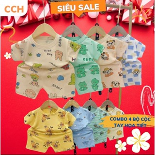  Combo 4 Bộ Thun Lạnh Họa Tiết Cộc Tay Cho Bé Trai Và Bé Gái Từ 7-16kg. 