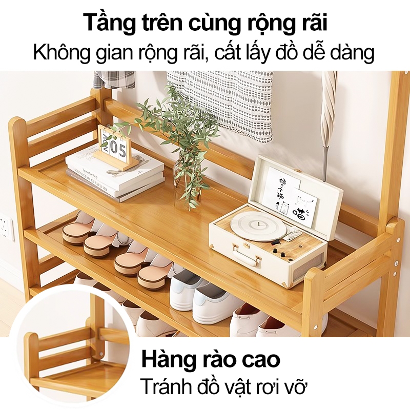 Kệ giày Kệ giày đa năng kệ để giày dép tre nhiều tầng kèm khung treo quần áo & nón hai màu tùy chọn | BigBuy360 - bigbuy360.vn