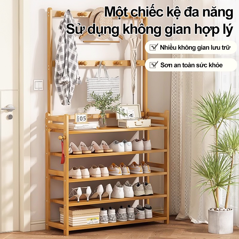 Kệ giày Kệ giày đa năng kệ để giày dép tre nhiều tầng kèm khung treo quần áo & nón hai màu tùy chọn | BigBuy360 - bigbuy360.vn