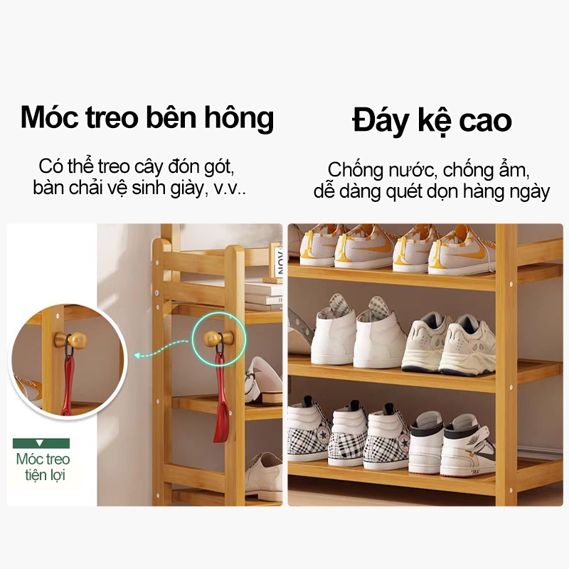Kệ giày Kệ giày đa năng kệ để giày dép tre nhiều tầng kèm khung treo quần áo & nón hai màu tùy chọn | BigBuy360 - bigbuy360.vn