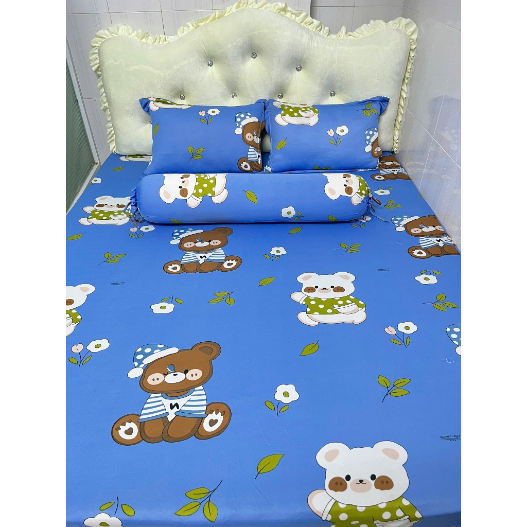 Bộ Ga Thun Lạnh 4 Món 1m4x2m, 1m6x2m, 1m8x2m - Mẫu Gấu Dễ Thương