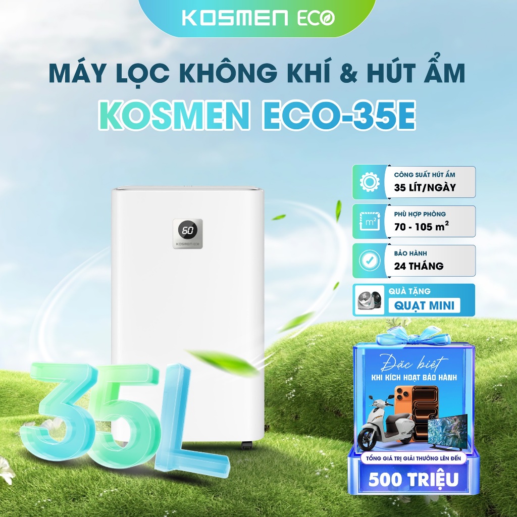 Máy Lọc Không Khí Và Hút Ẩm Kosmen ECO-35E Hút Ẩm 35 lít/ngày, Lọc Khí 3 Lớp Cao Cấp - Hàng Chính Hãng, Bảo Hành 2 Năm