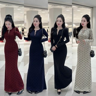 ĐẦM TAY DÀI CHẤM BI GÀI NÚT (40kg<55kg), chất thun tăm lạnh [GL70138]