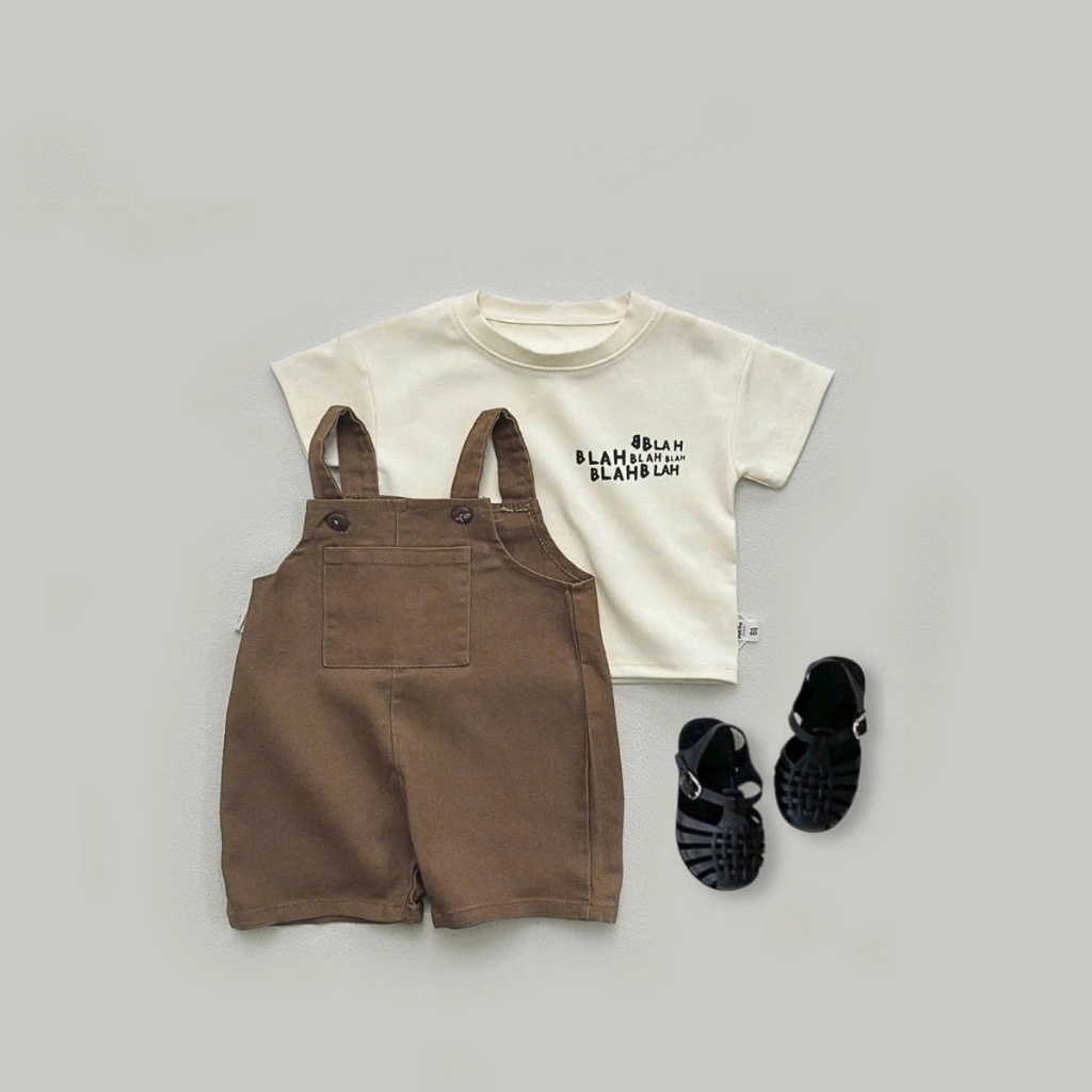 Hokiha - Set yếm Nâu + áo Be - Chất kaki mềm áo phông cotton từ 8-14kg