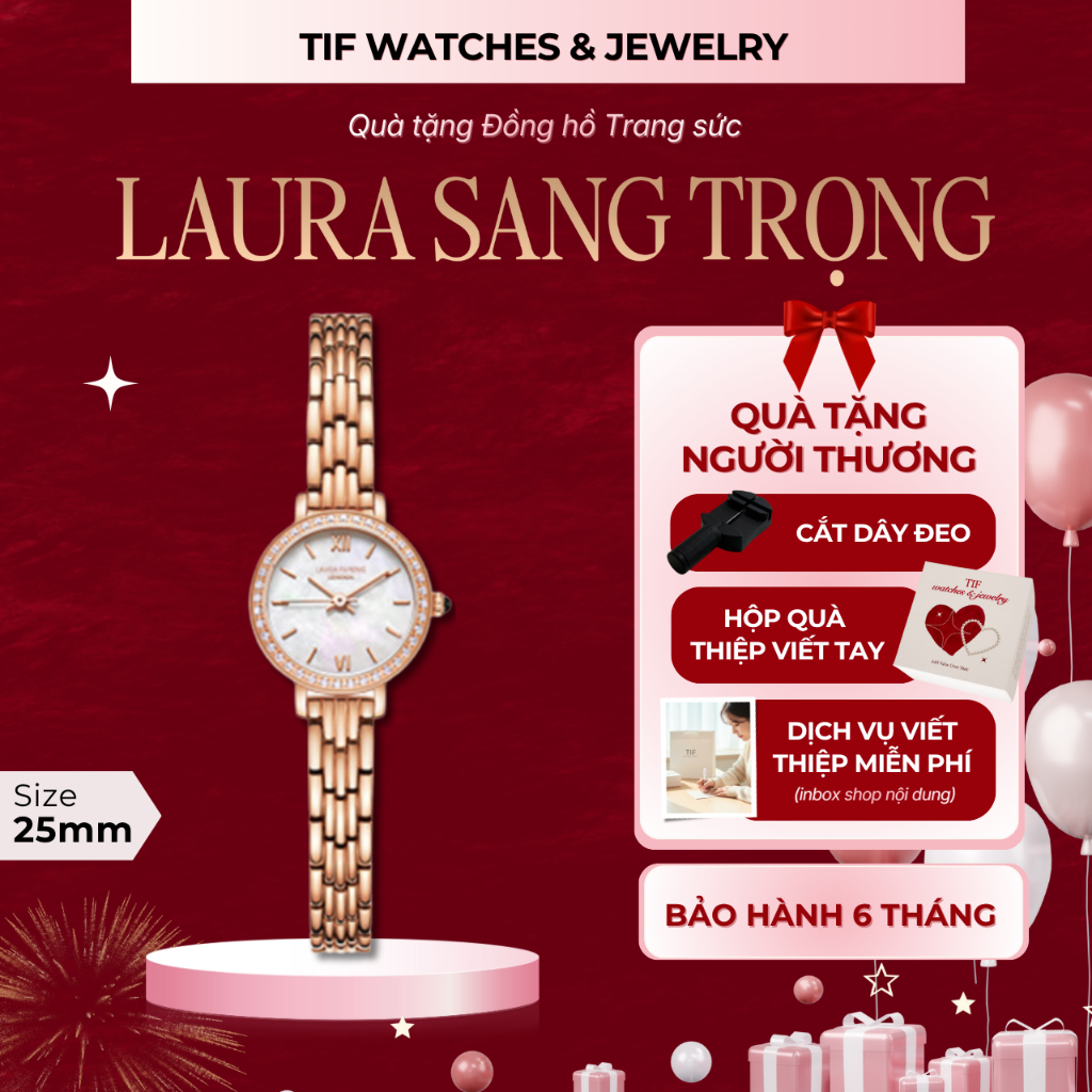 Đồng hồ đeo tay LAURA Rose Tif Watches Khảm Đá Cao Cấp Thời Trang Sang Trọng Quà Tặng Người Sinh Nhật