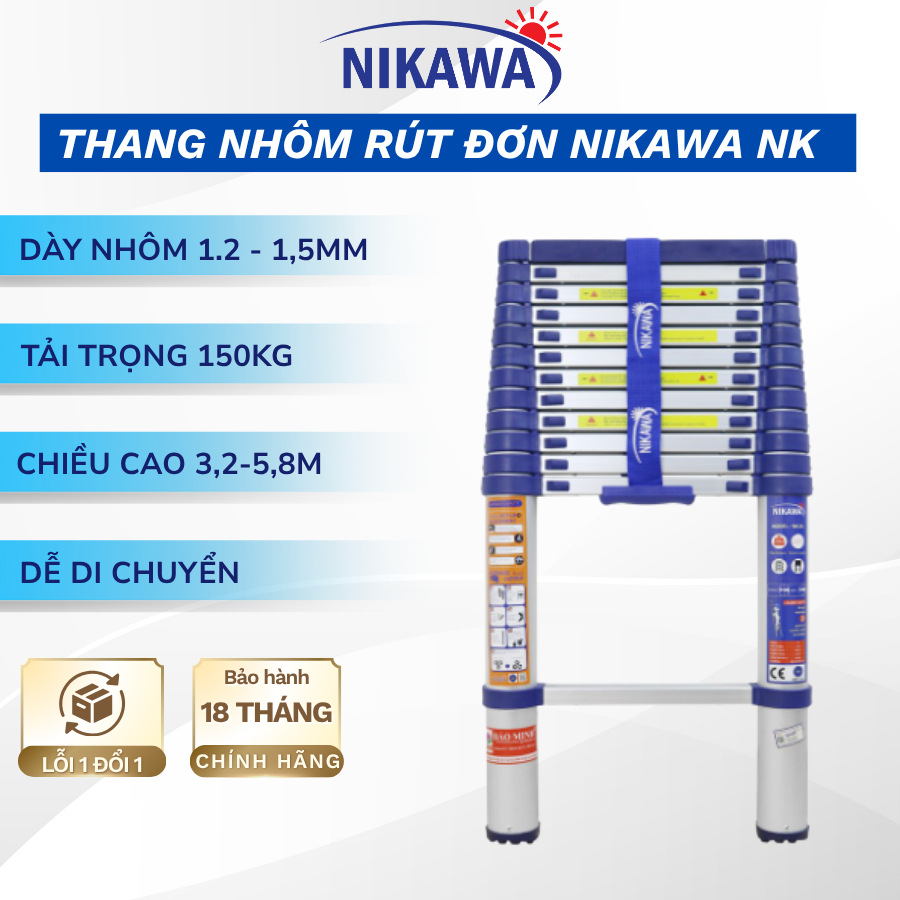 Thang nhôm rút đơn NIKAWA NK xếp gọn 3,2 - 5,8m, công nghệ Nhật Bản, bảo hành chính hãng 18 tháng | BigBuy360 - bigbuy360.vn