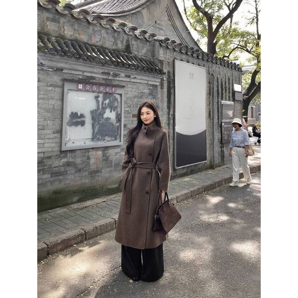 [Sẵn] Áo Khoác Dạ Dáng Dài Nữ Cổ Cao Hàn Quốc Sang Trọng Thu Đông Chống Lạnh Có Đai Buộc – Áo Măng T