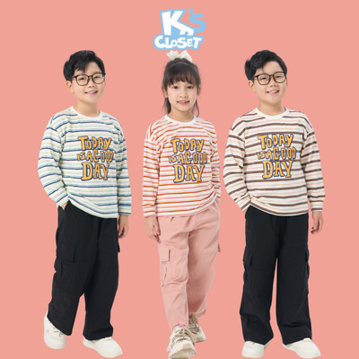Áo Phông Dài Tay K'S CLOSET Chất Liệu Vải Cotton Dệt Cho Bé Trai Và Bé Gái Từ 10-60kg (2-14 tuổi) E001FIF, E013FIF