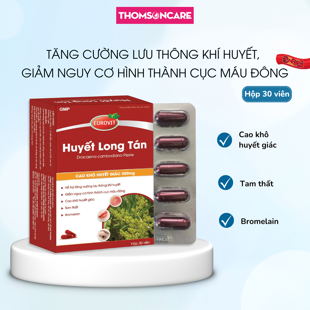 Huyết Long Tán Eurovit hỗ trợ giảm bầm tím khi bị chấn thương - Hộp 30 viên