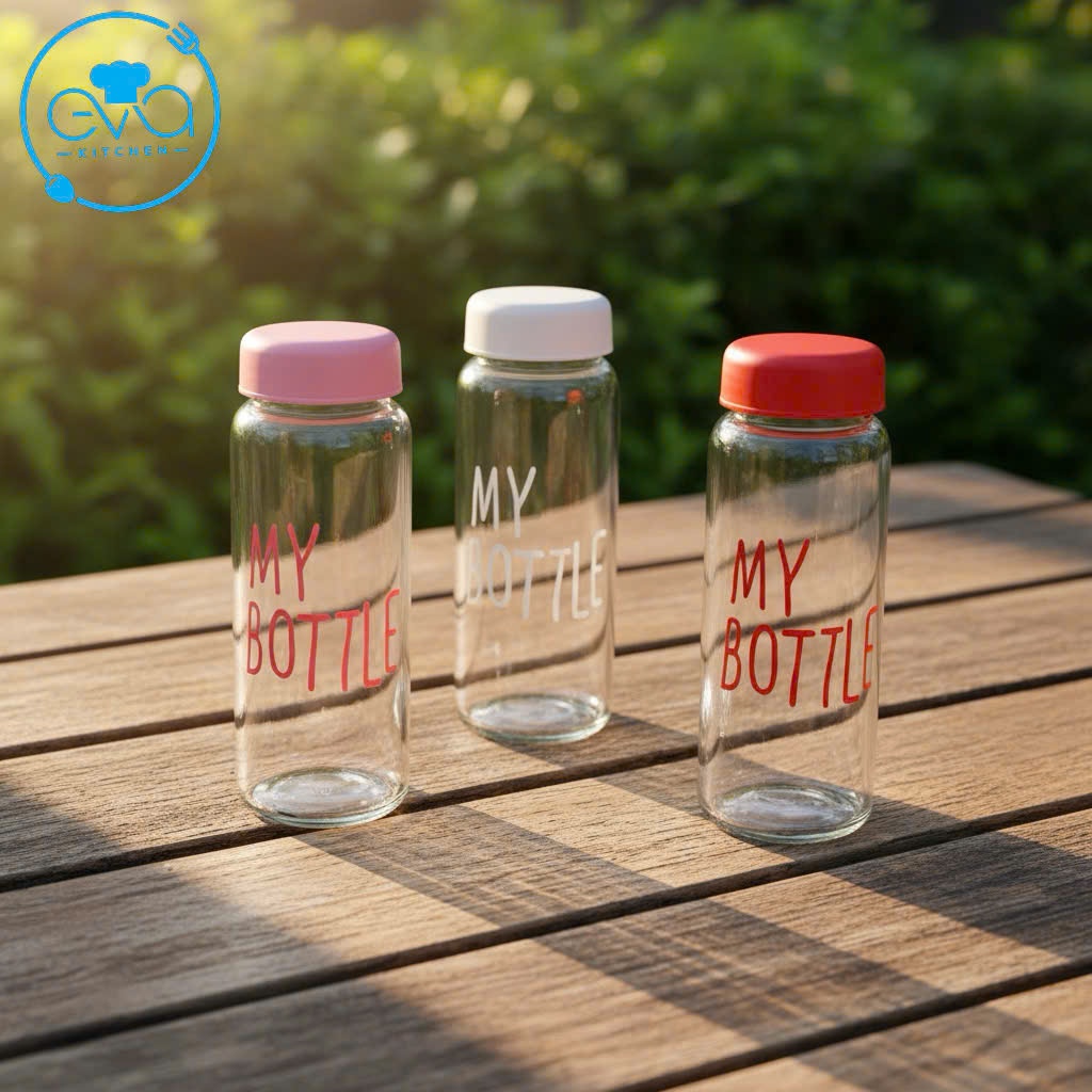 Bình Thủy Tinh My Bottle Nắp Hồng Pastel Dễ Thương 500ml