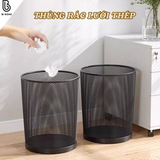  Thùng rác lưới thép màu đen,công nghệ nướng kim loại,giỏ đựng giấy vụn văn phòng sọt đựng quần áo bẩn BIHOME 