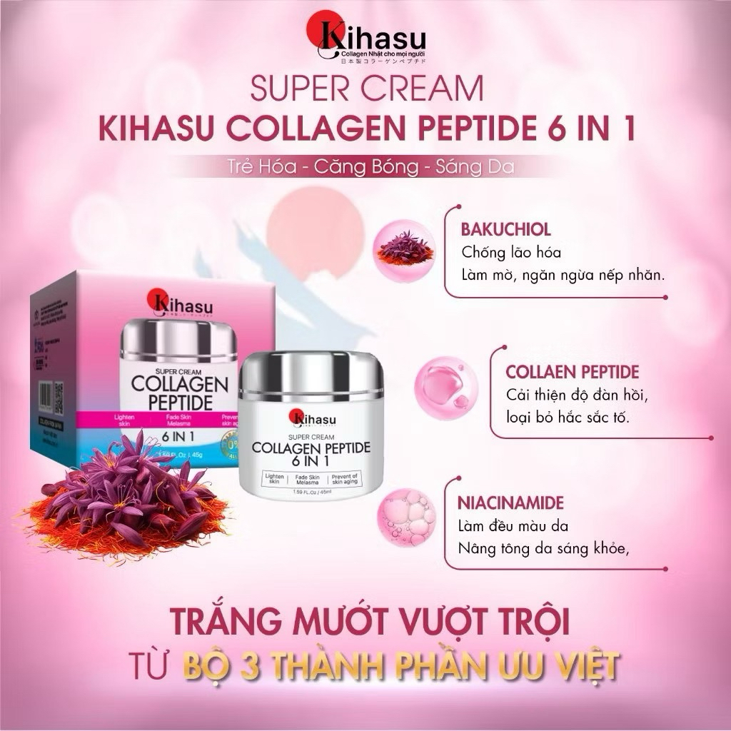 Kem Dưỡng Kihasu Collagen Peptide 6in1 Giúp Chống Lão Hóa, Trẻ Hóa, Mờ Thâm, Tàn Nhang-45gr
