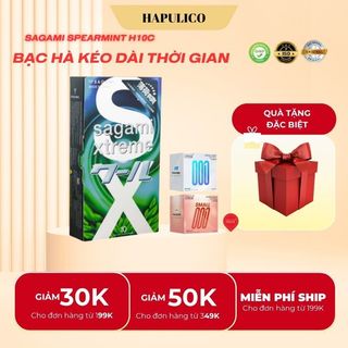 COMBO 2 Hộp Bao cao su longtime Sagami Spearmint kéo dài thời gian quan hệ - hương bạc hà - 10 bcs